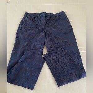 White House Black Market Navy Blue Patterned Pants Size 8 NWT